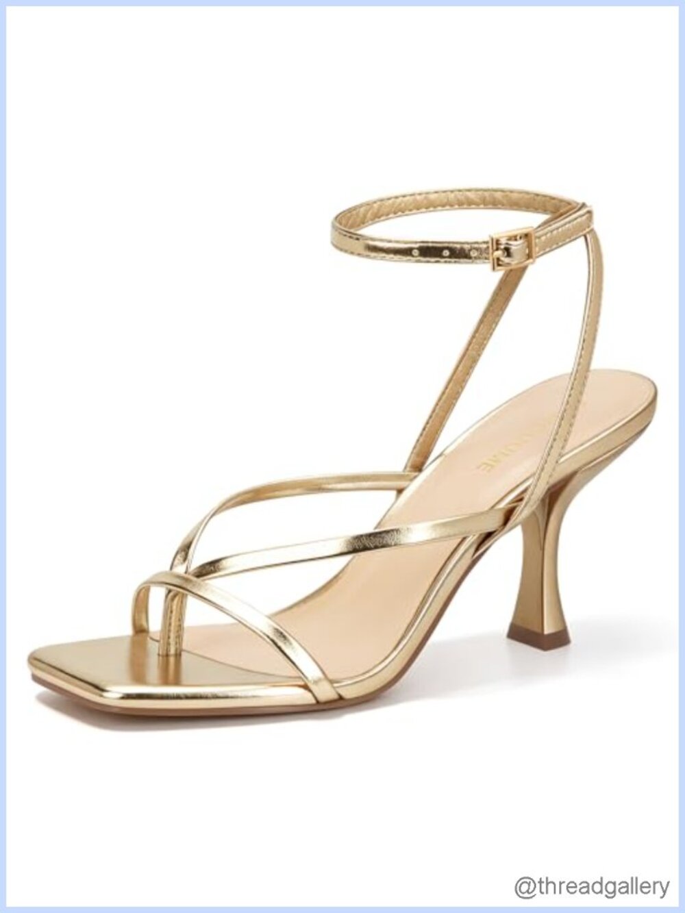 Kitten Heels Square Toe Strappy Ankle Strap Sandals Kitten Heel Faux Leather